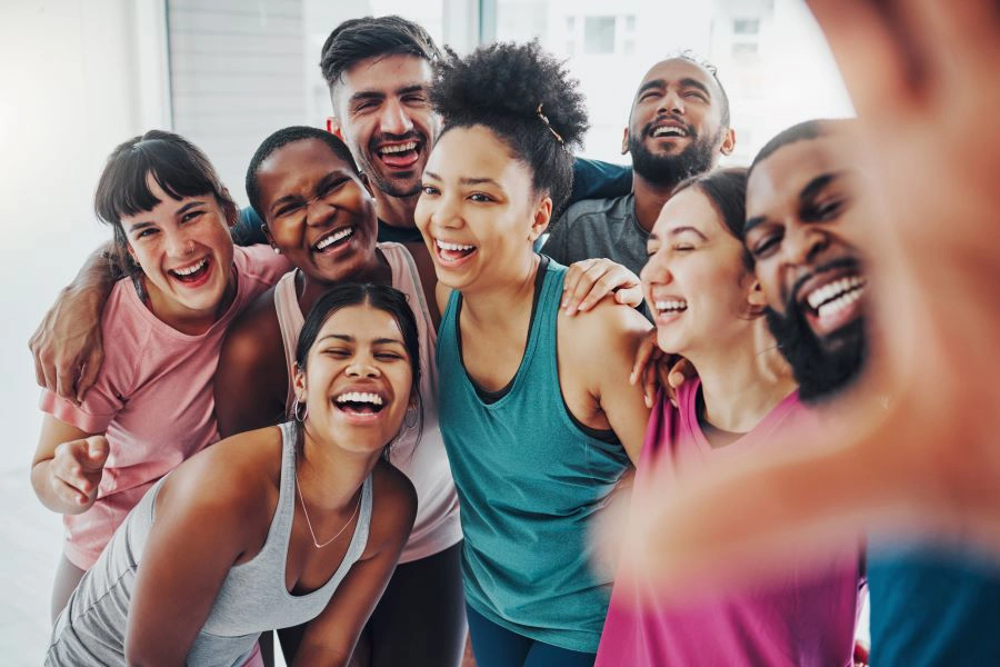 Sports club, diversity and portrait of happy people smile for wellness, health goals